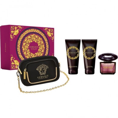 KIT Versace Crystal Noir EDT 90ml + Shower Gel 100ml + Loção Corporal 100ml + Bolsa Clutch 